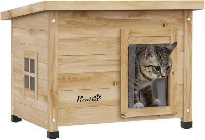 Maison pour Chats Niche d'extérieur en Bois surélevée Jaune