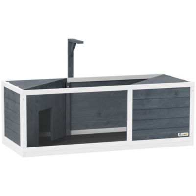 Maison pour tortues en bois gris 120x50x40cm, deux abris, couvercle à charnière, support lumineux et panneau avant transparent