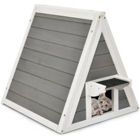 Maison Triangulaire pour Chat Maison de Chat en Bois Massif Abri pour Chat