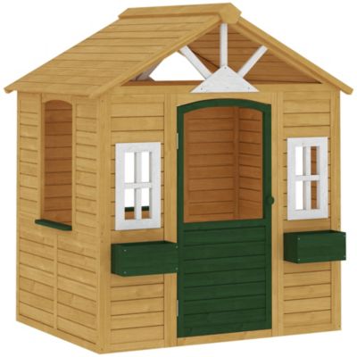 Maisonnette enfant cabane enfant porte fenêtres jardinières bois pré-huilé