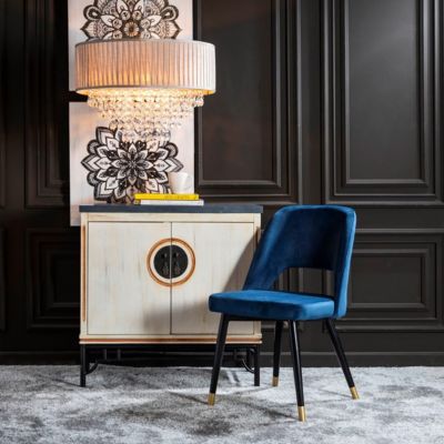 MAJIK - Lot de 2 Chaises Ajourées Velours Bleu Nuit