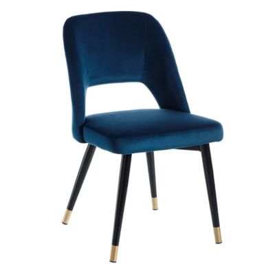 MAJIK - Lot de 2 Chaises Ajourées Velours Bleu Nuit