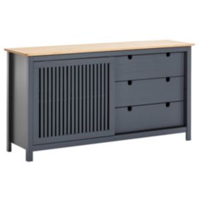 MALIA - Buffet Bas 3 Tiroirs 1 Porte Coul. Bois Ciré et Gris