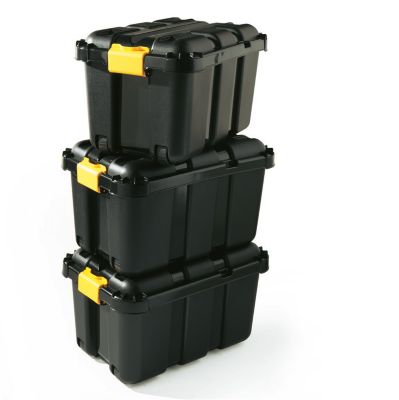 Lot De 2 Malles De Rangement En Plastique Noir - Style Militaire - 90x40x30 Cm