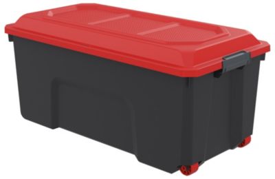Malle de rangement 75L Locker noir et rouge avec couvercle vendue par 3 pièces