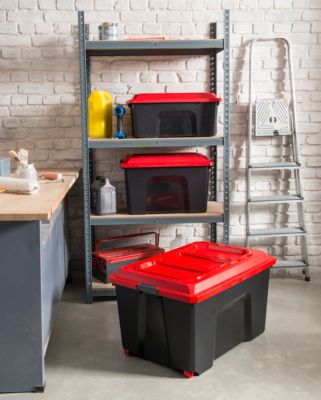Malle de rangement 75L Locker noir et rouge avec couvercle vendue par 3 pièces