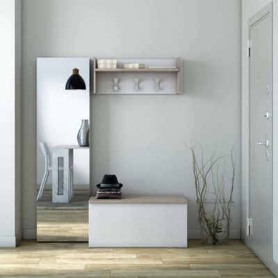 Malle Miltonia, Grande boîte de rangement polyvalente, Coffre moderne, 100% Made in Italy, 90x45h45 cm, Blanc et Chêne