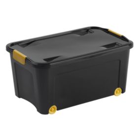 Malles de rangement 43 L noir et jaune avec couvercles, 3 pièces