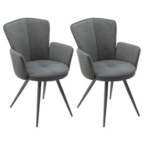 MALO - Lot de 2 Fauteuils Matelassés Gris Piètement Mat