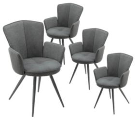 MALO - Lot de 4 Fauteuils Matelassés Gris Piètement Mat