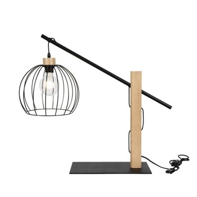 Mandarine Lampe de Table 1xE27 Max.60W Chêne huilé/Métal Noir/Câble en Tissu Noir