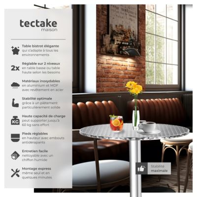 Mange debout en Aluminium rond Réglable en hauteur 60 x 75/115 cm