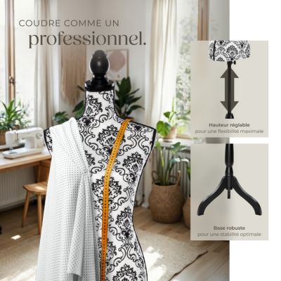 Mannequin Couture Femme Réglable EFFEKTIV - Taille L-XXL (44-52) | 13 Réglages | Base Tripode Stable | Grise