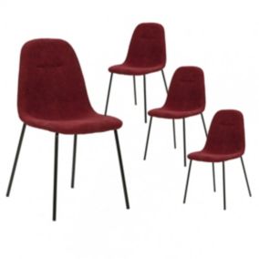 MARBIE - Lot de 4 Chaises Tissu Rouge Piétement Métal Noir