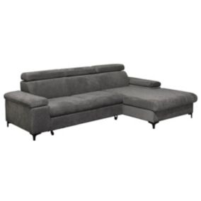 MARCEAU - Canapé Méridienne Droite 3 Places Convertible Tissu Gris Foncé