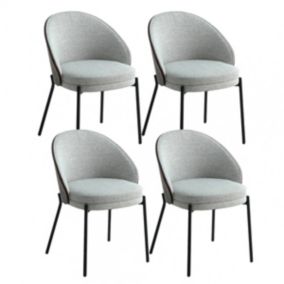 MARCEL - Lot de 4 Chaises Tissu Gris Chiné Dos Bois Imitation Noyer Pieds Métal