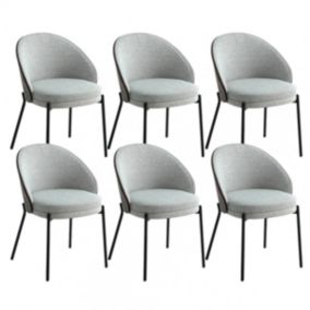 MARCEL - Lot de 6 Chaises Tissu Gris Chiné Dos Bois Imitation Noyer Pieds Métal