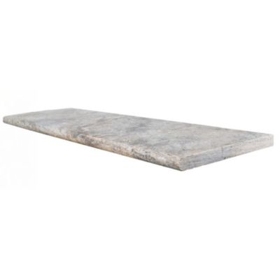 Marche d'escalier en travertin gris - Bord Rond - 33 x 100 x 3 cm - pièce - C-NEGOCE