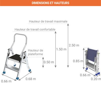 Marchepied alu 3 marches - Hauteur de travail max 2,50m - MPP2