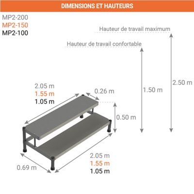 Marchepied aluminium 2 marches - Largeur 1.00m - MP2-100