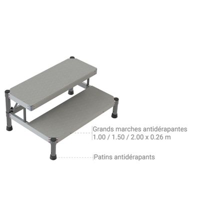 Marchepied aluminium 2 marches - Largeur 1.00m - MP2-100