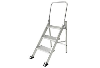 Marchepied CONFORT PLIANT 3 marches aluminium, garde-corps repliable 600 mm, charge 150 kg
