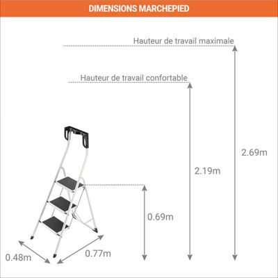 Marchepied pliant 3 marches - Hauteur de travail maximum 2.69m - 4343-011