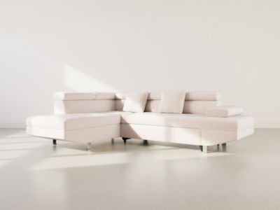 Margaux - Canapé d'angle gauche 5 places convertible avec coffre et têtières réglables en velours texturé - Best Mobilier