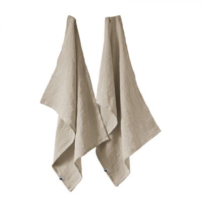 MARGAUX - Lot de 2 Torchons Essuie-vaisselle 50x70cm Lin Lavé Sable