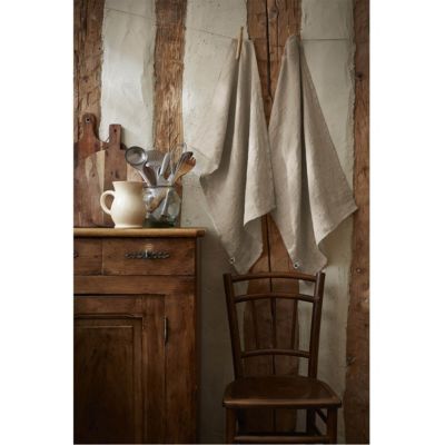 MARGAUX - Lot de 2 Torchons Essuie-vaisselle 50x70cm Lin Lavé Sable