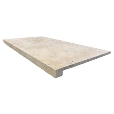 Margelle de piscine avec talon en travertin Beige Impéria - Bord Droit - 33 x 61 x 3 cm/1,2 cm - pièce - C-NEGOCE