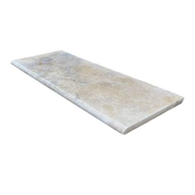 Margelle de piscine en travertin Beige Mix - Bord Rond - 25 x 61 x 3 cm - pièce - C-NEGOCE