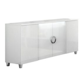 MARIKA - Buffet 4 Portes Laqué Blanc avec Leds