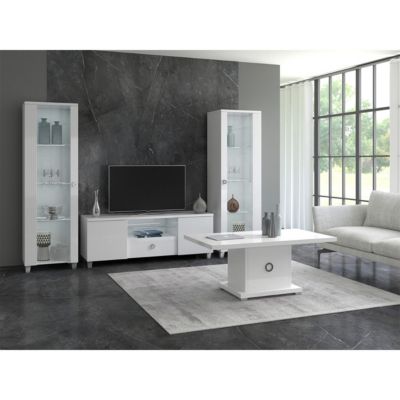 MARIKA - Meuble TV 2 Portes Laqué Blanc avec Leds