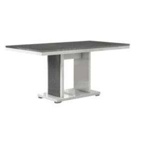 MARIKA - Table Repas 160cm Effet Pierre Pied Central Ouvert