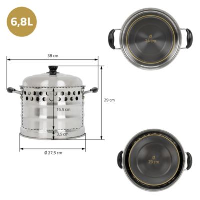 Marmite en acier inoxydable argenté 24 cm 6,8 L avec couvercle et poignées