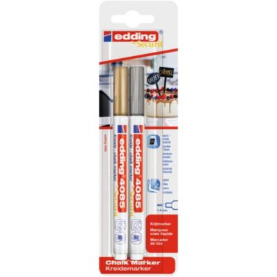 Marqueur craie liquide effaçable à l'eau pour fenêtres et tableaux noirs Edding e-4085, lot de 2
