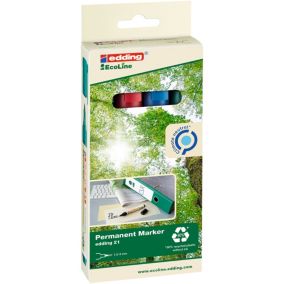 Marqueur permanent 4 couleurs Edding Ecoline e-21 pointe ogive de 1.5 à 3 mm, lot de 4
