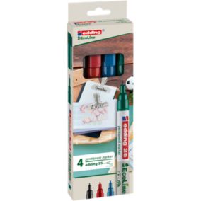 Marqueur permanent 4 couleurs Edding Ecoline e-25 pointe ogive de 1 mm, lot de 4