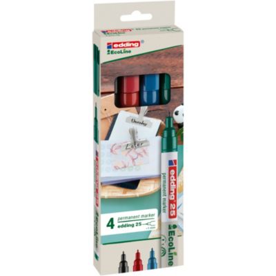 Marqueur permanent 4 couleurs Edding Ecoline e-25 pointe ogive de 1 mm, lot de 4