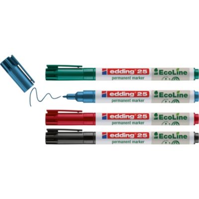 Marqueur permanent 4 couleurs Edding Ecoline e-25 pointe ogive de 1 mm, lot de 4