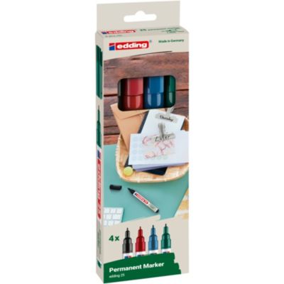 Marqueur permanent 4 couleurs Edding Ecoline e-25 pointe ogive de 1 mm, lot de 4