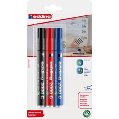 Marqueur permanent tout matériaux - corps aluminium Edding e-2000, lot de 3