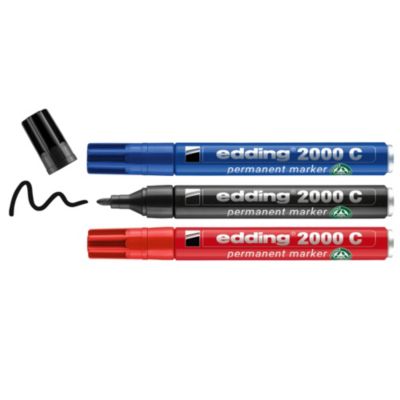 Marqueur permanent tout matériaux - corps aluminium Edding e-2000, lot de 3