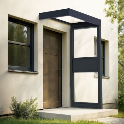Marquise de porte 1 paroi gris anthracite Canopia Sophia 160 x 95 cm
