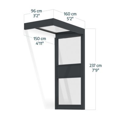 Marquise de porte 1 paroi gris anthracite Canopia Sophia 160 x 95 cm