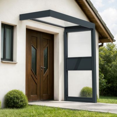 Marquise de porte 1 paroi gris anthracite Canopia Sophia 215 x 95 cm