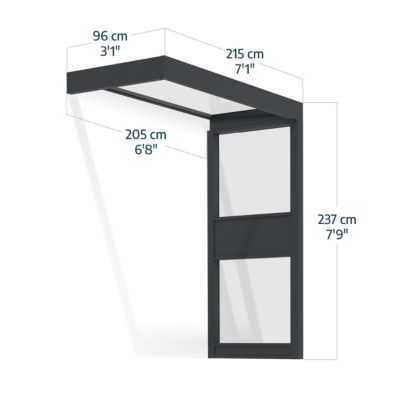 Marquise de porte 1 paroi gris anthracite Canopia Sophia 215 x 95 cm