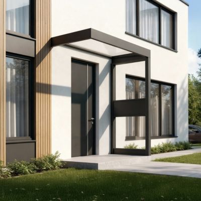 Marquise de porte 1 paroi gris anthracite Canopia Sophia 215 x 95 cm