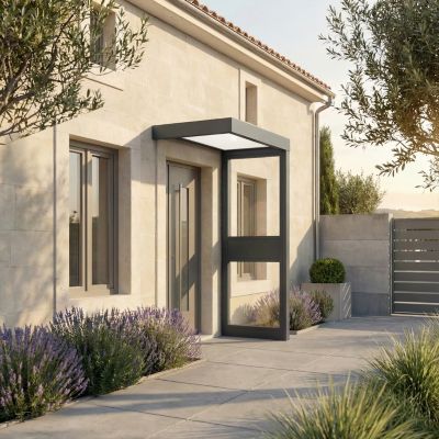 Marquise de porte 1 paroi gris opale blanc Canopia Sophia 160 x 95 cm